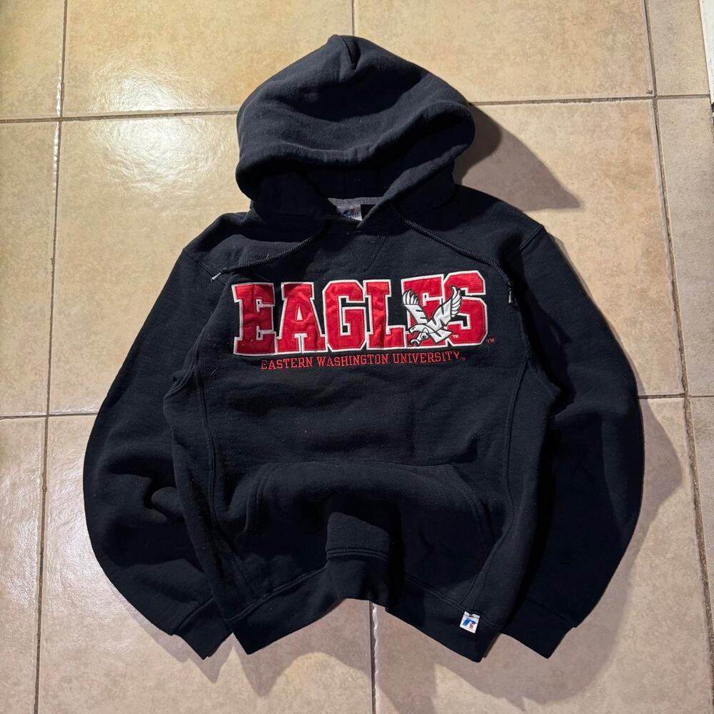Vintage y2k russell athletic eastern Washington Uni Black Hoodie Size S in Women